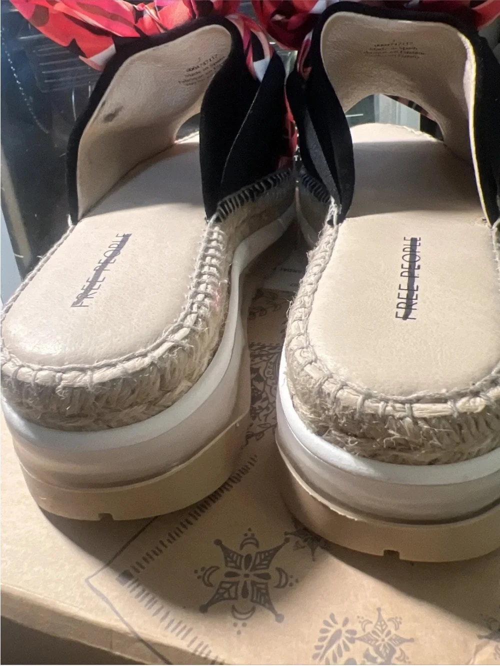 NIB Free People Chapmin Sport Sandal Sneaker Espadrille Ribbons Black Red 38 /8